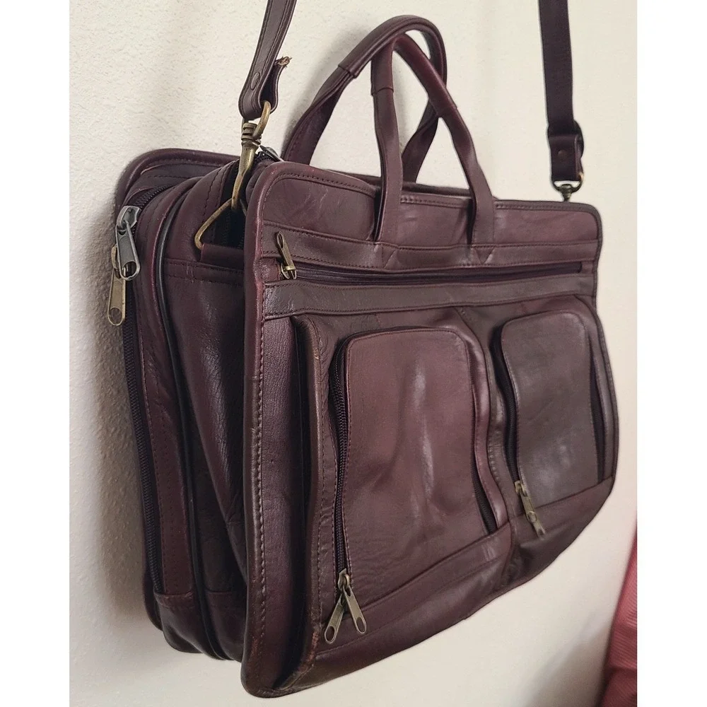 Vintage Burgundy Leather Handmade Laptop Carry Style‎ Messenger Satchel Bag